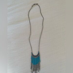 Southwest Style Turquoise and Silver Long Fashion Necklace